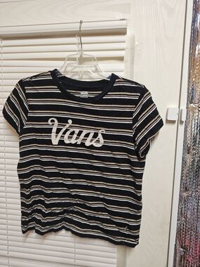 Vans Black and White Striped Logo Crop Top